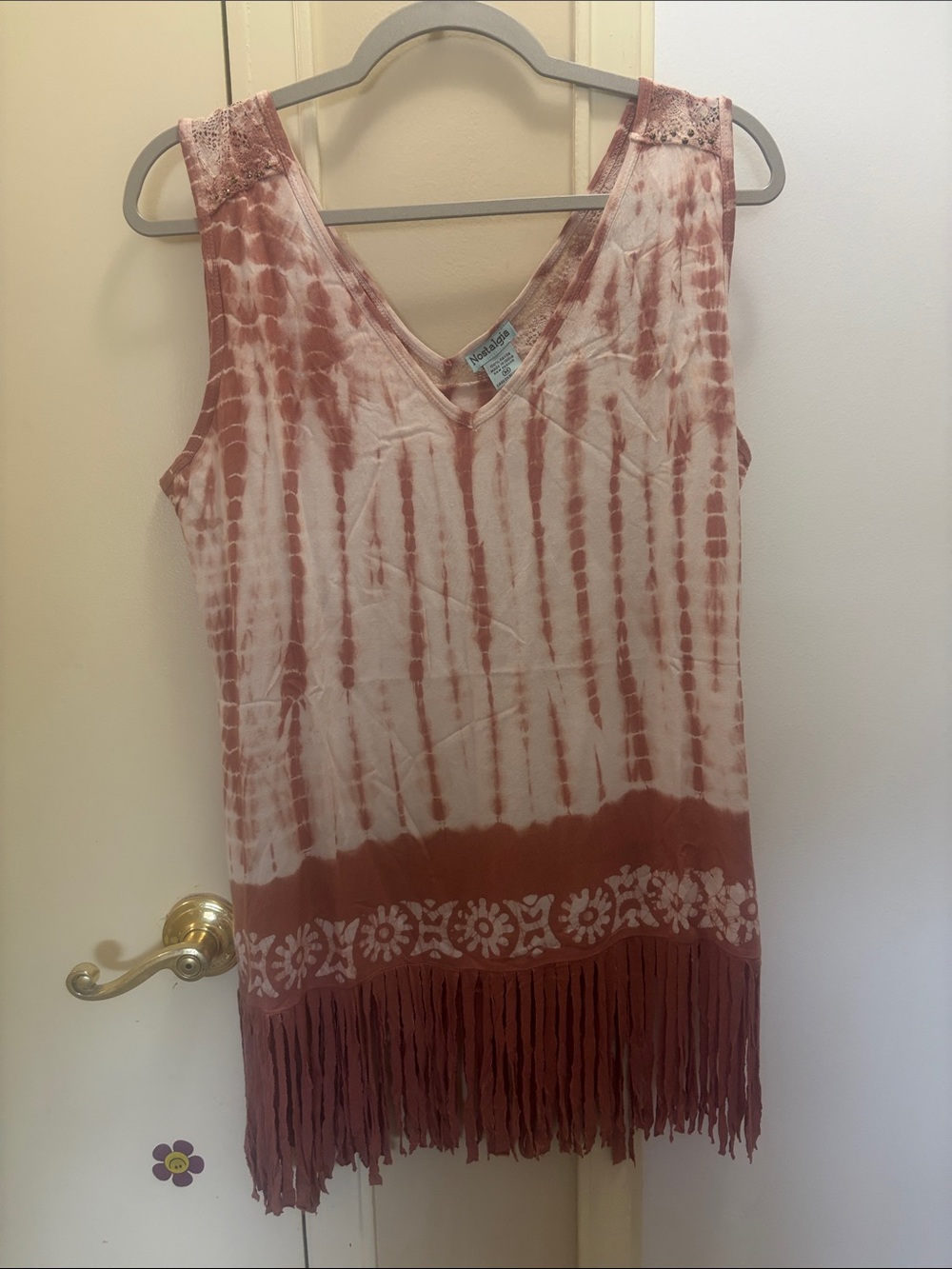 Nostalgia Rust and Cream Tie-Dye Fringe Tunic